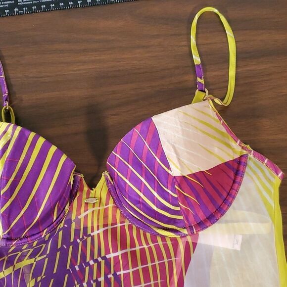 Victorias Secret Very Sexy Silk Babydoll Slip 34C Designer Purple Chartreuse‎ - Picture 3 of 12